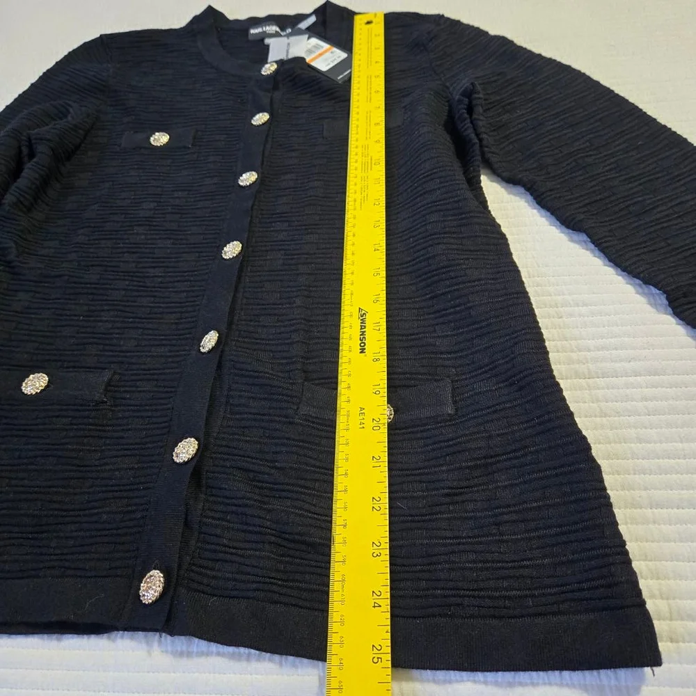 Women's Karl Lagerfeld Paris Black Cardigan with Gold Buttons, Size S NWT - Picture 2 of 14